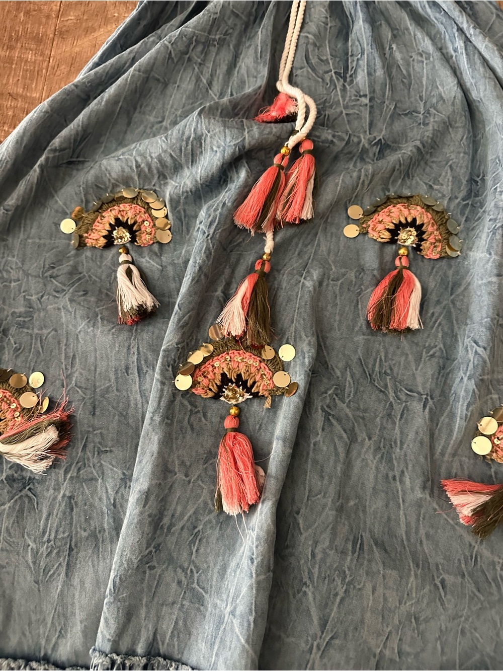 Blue Embroidered Tassel Maxi Dress - Picture 3 of 9